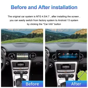 Aggiornamento dell'unità principale Android della Mercedes SLK W171 2008-2011 NTG4.5 con CPU a 8 core, 4+64 GB o 6+128 GB, display IPS da 12,3″, DSP, CarPlay wireless e Android Auto.