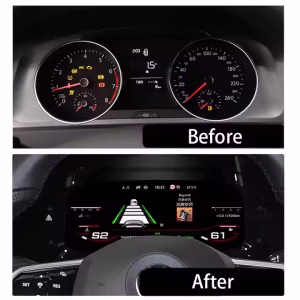 VW Golf Mk7 Digital Cluster: Linux Retrofit for Passat B8 & Arteon 5 Volkswagen Digital Instrument Cluster for Golf 7 Passat B8 CC showing 12.3 inch IPS LCD display interface