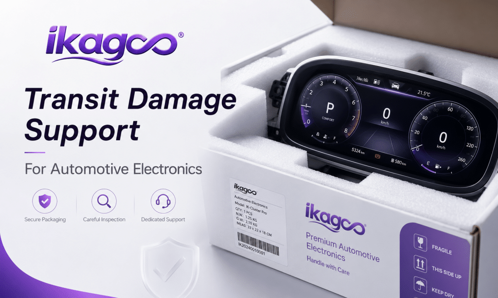 Assistenza in caso di danni durante il trasporto per i prodotti elettronici per auto, con un'attenta valutazione delle prove relative a pacchi danneggiati, parti mancanti e problemi di consegna su iKAGOO.