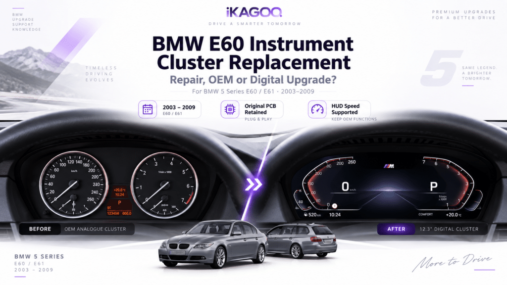 Sostituzione del quadro strumenti BMW E60 2003–2009: riparazione, OEM o aggiornamento digitale?